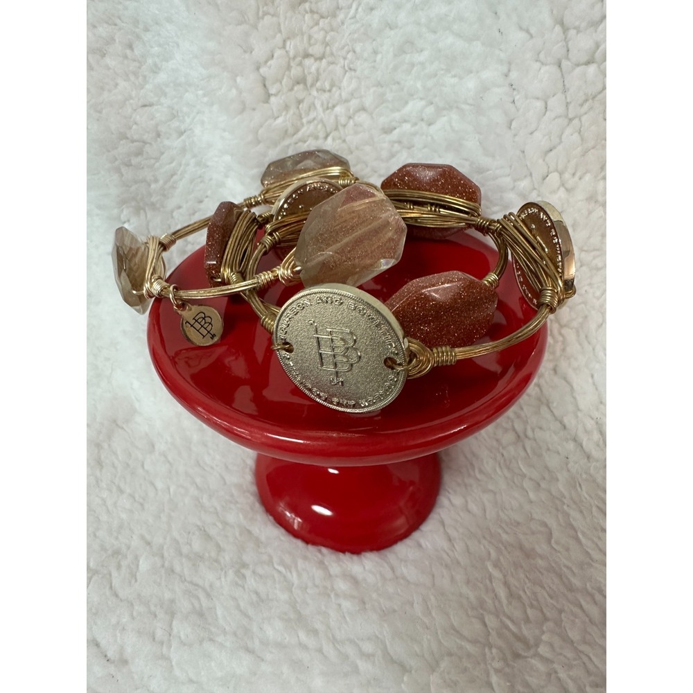 Bourbon & Boweties Gold and Brown Boho Coin Stone Stackable Bracelet Set (3)
